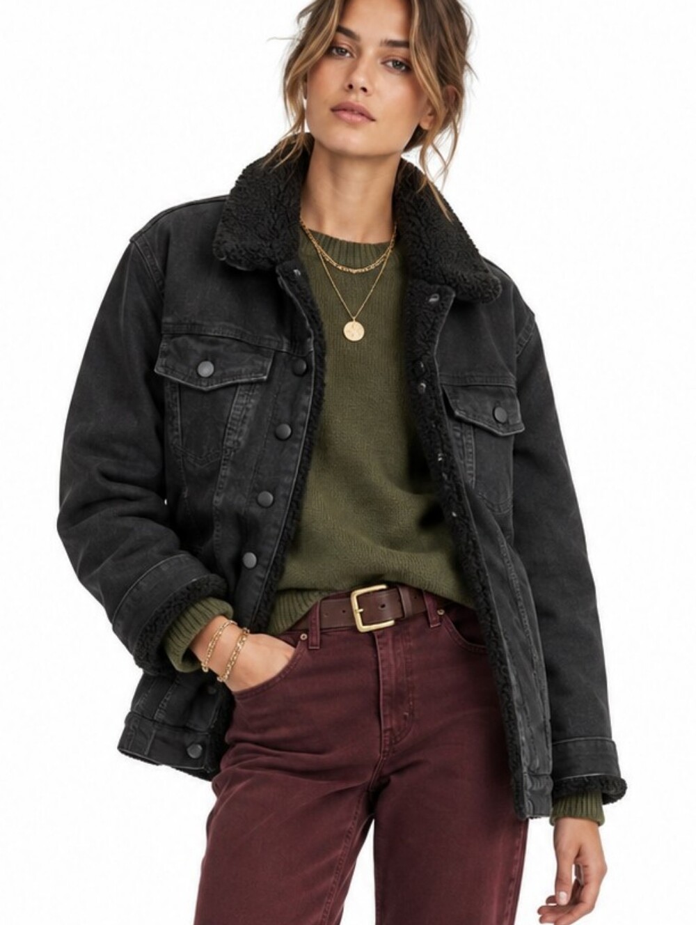 Oliver Logan Black Denim Sherpa Coat